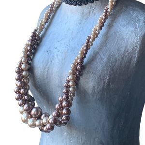 RMN Champagne Plum Lustrous Faux Pearl Triple Strand Women’s Necklace
